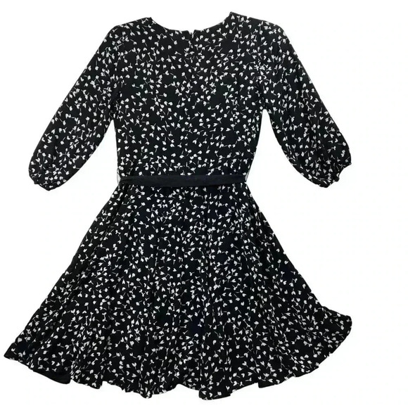 Talbots Black MIDI Dress SZ 8 Long Sleeve White Print Fit Flare Silhouette Flowy - Picture 1 of 16